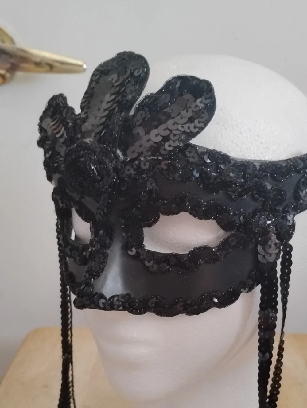 Black Sequin Venetian Masquerade Mask with Tassels